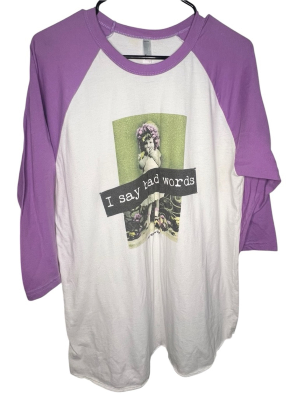 American Apparel 3/4 Sleeve I Say Bad Words Artsy Graphic Baseball T-Shirt